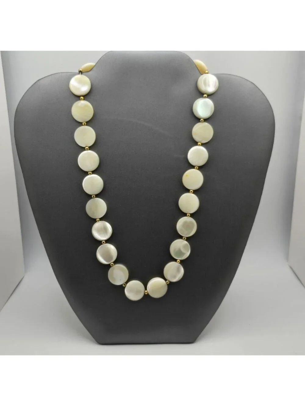 Vintage Mother Of Pearl Coin Necklace Gold Plated Nautical Chic Shell Jewelry